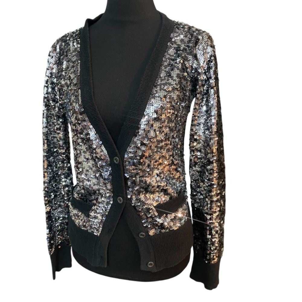 Victoria’s Secret PINK Black Cardigan Sequin Bling Button Up - Small - Picture 5 of 5